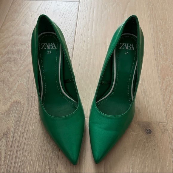 Zara Green Leather Heels - Picture 1 of 6